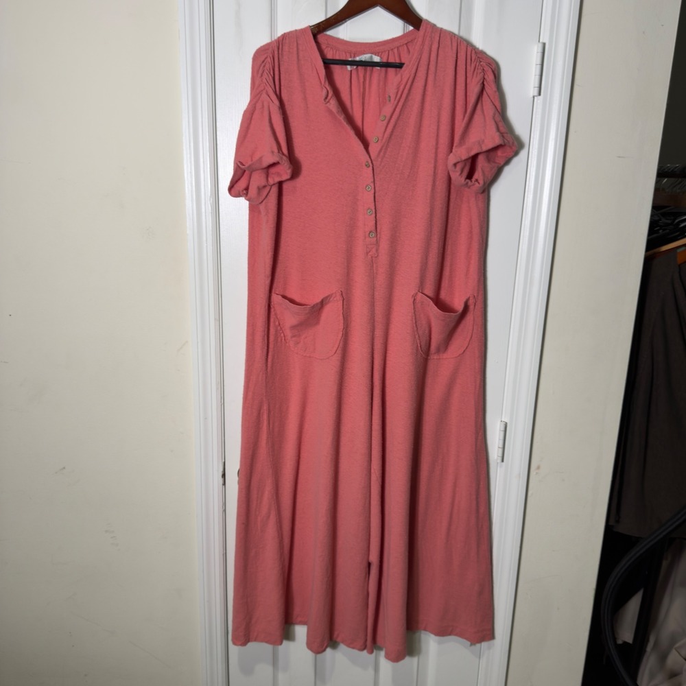 Free People FP Beach My Go To Jumpsuit Pink Short Sleeve Wide Leg Medium - Picture 2 of 8